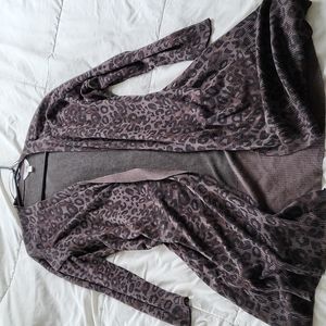 TERRA & SKY Leopard Print Long Sleeve Midi Cardigan Sweater